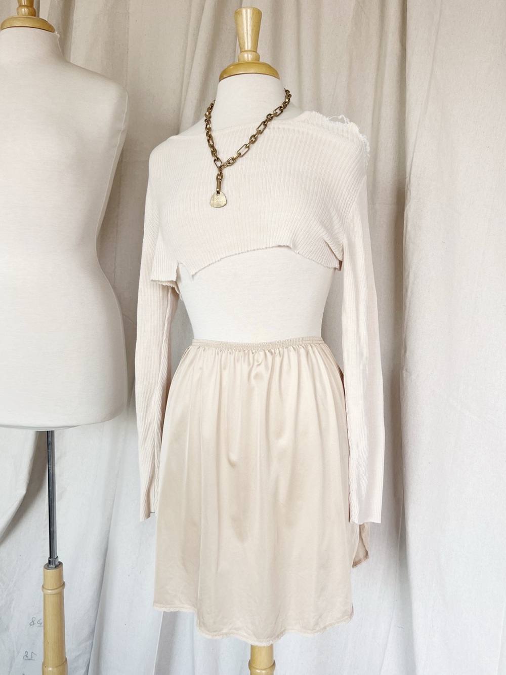 Vintage Cream lightweight Satin Skirt